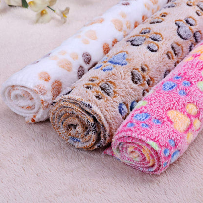 Warm Paw Print Coral Fleece Blanket Mat Carpet Towel