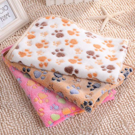 Warm Paw Print Coral Fleece Blanket Mat Carpet Towel