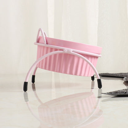 Ceramic Cat Bowl with Iron Stand for Pet Feeding