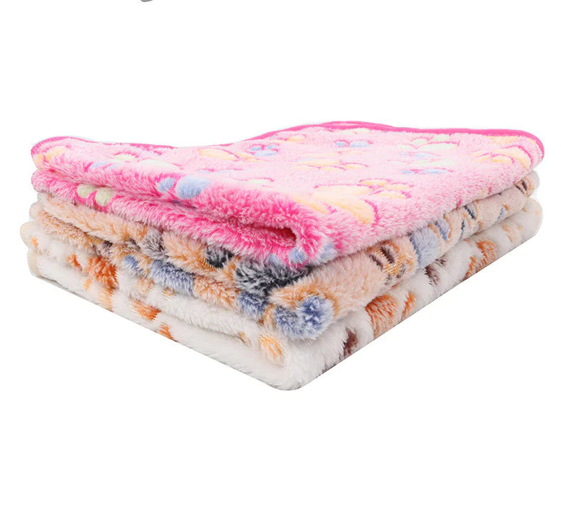Warm Paw Print Coral Fleece Blanket Mat Carpet Towel
